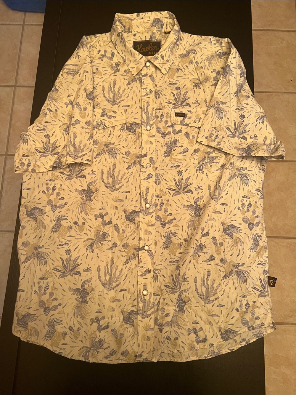 Howler Brothers Short-Sleeve Button-Up Shirt - White & Blue Print